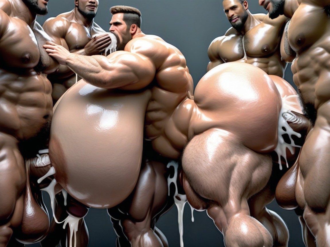 Huge Hyper Nipples, Hyper Boobs, Massive Thick Bulky Hairy Muscles Pornografia gay com IA