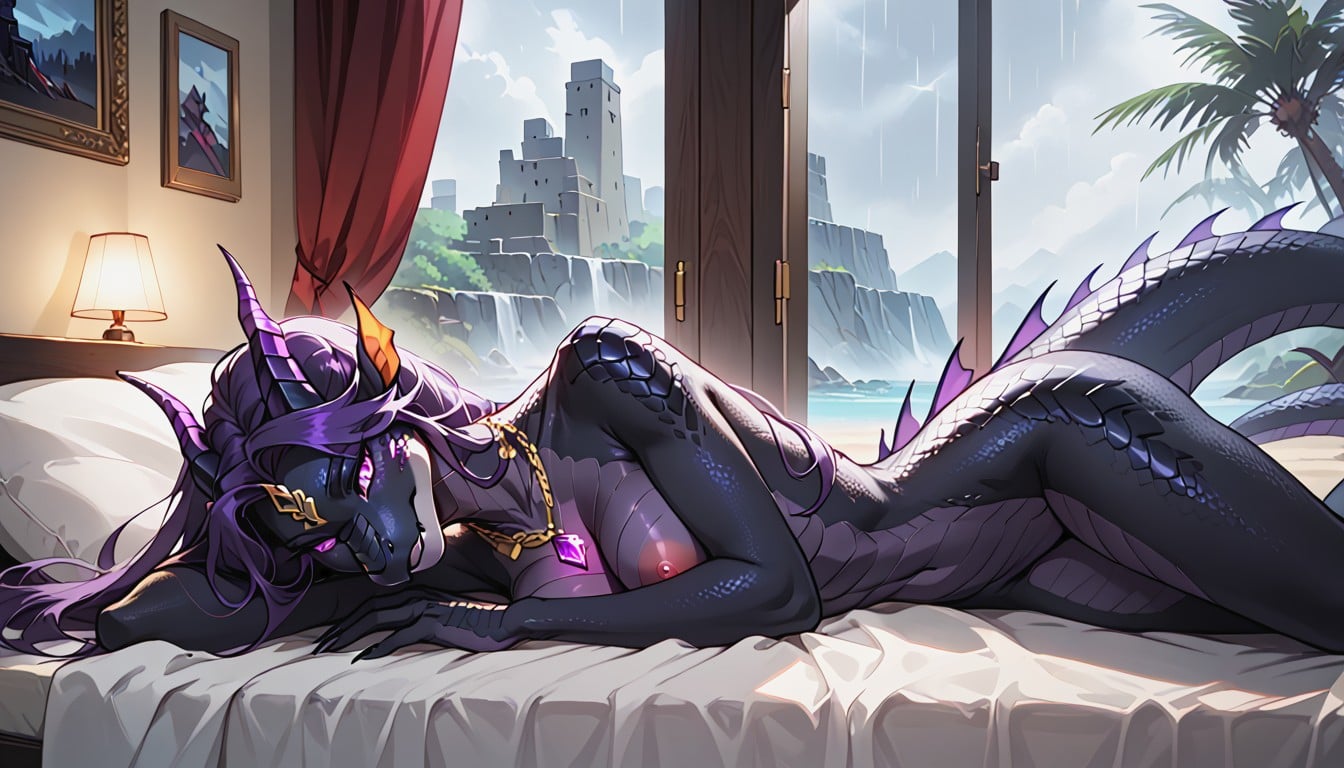 Cinematic Style, Female Dragoness, Black Skin Porno IA Furry
