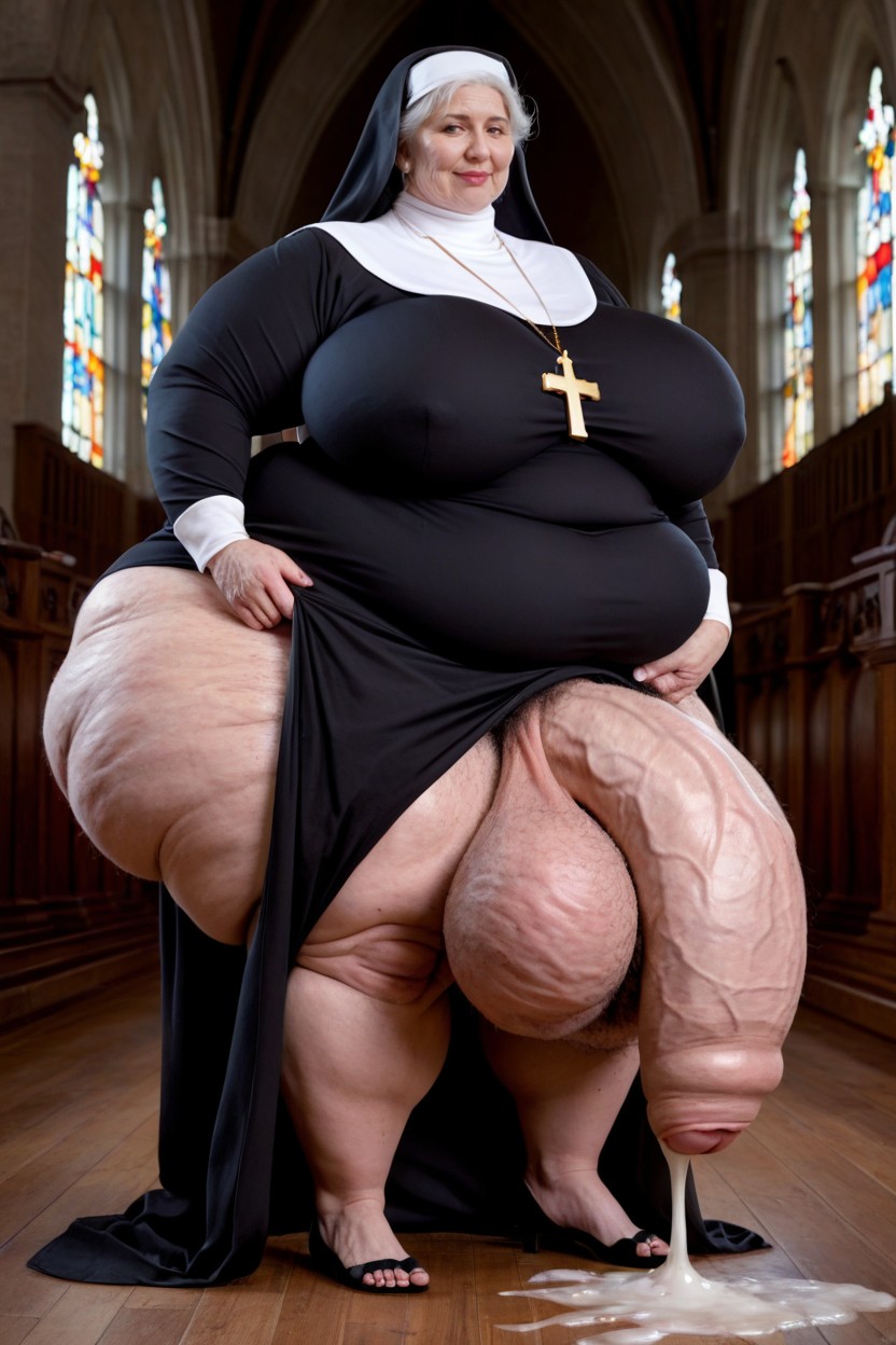 Big Belly, Large Hips, Pelo Blanco Porno IA