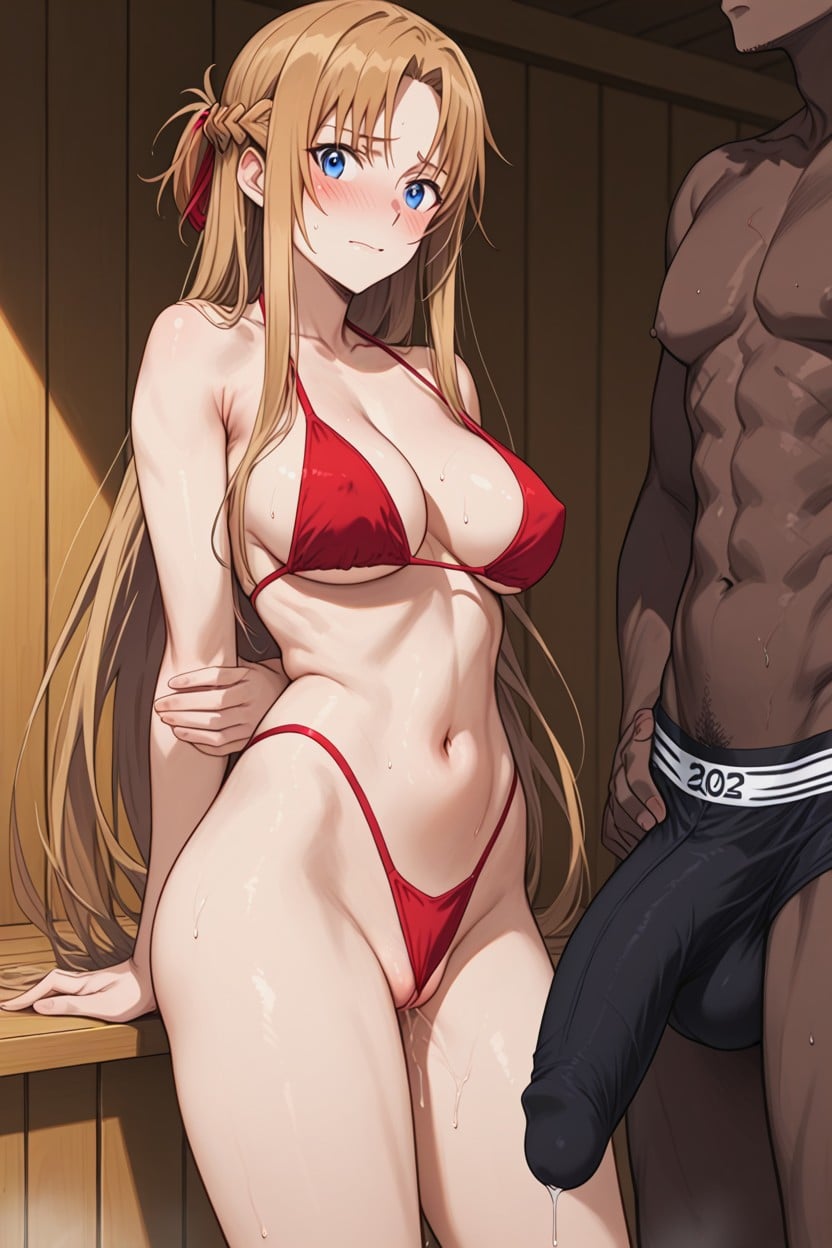 One Huge Dark African Man Next Two Her, Asuna Pale Skin, Horny Face Porno IA Hentai