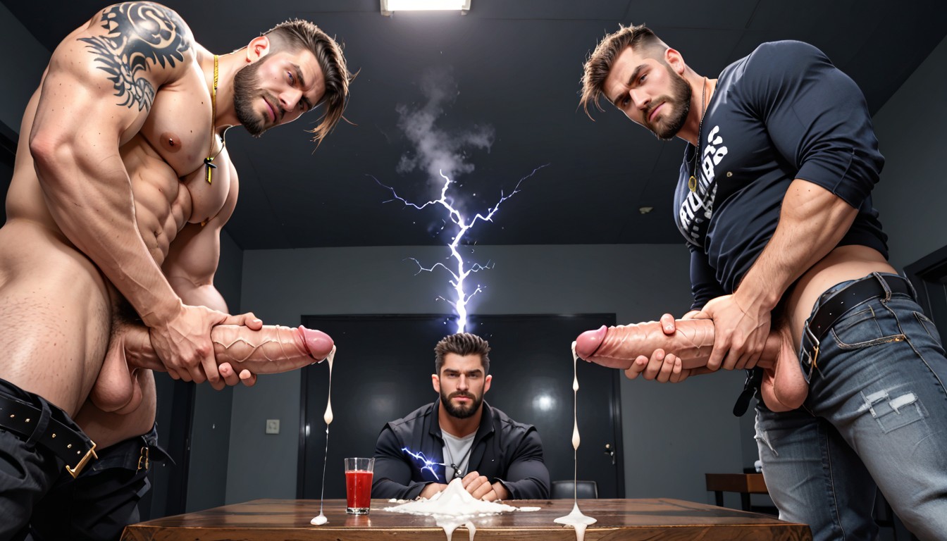 Full Beard, Big Realistic Dildos On Table, Teasing You Pornografia gay com IA