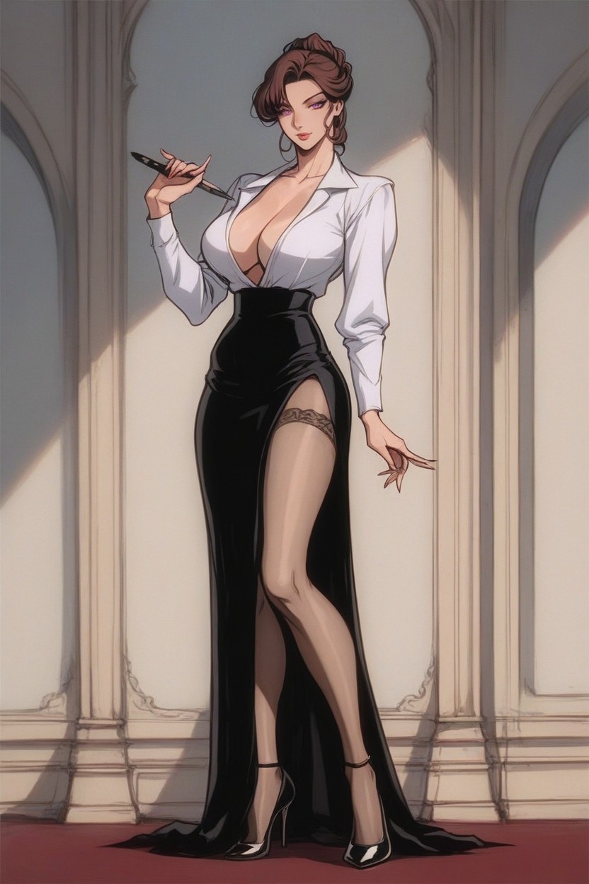 Mature Woman, Brunette, Anime Illustration AI Porn