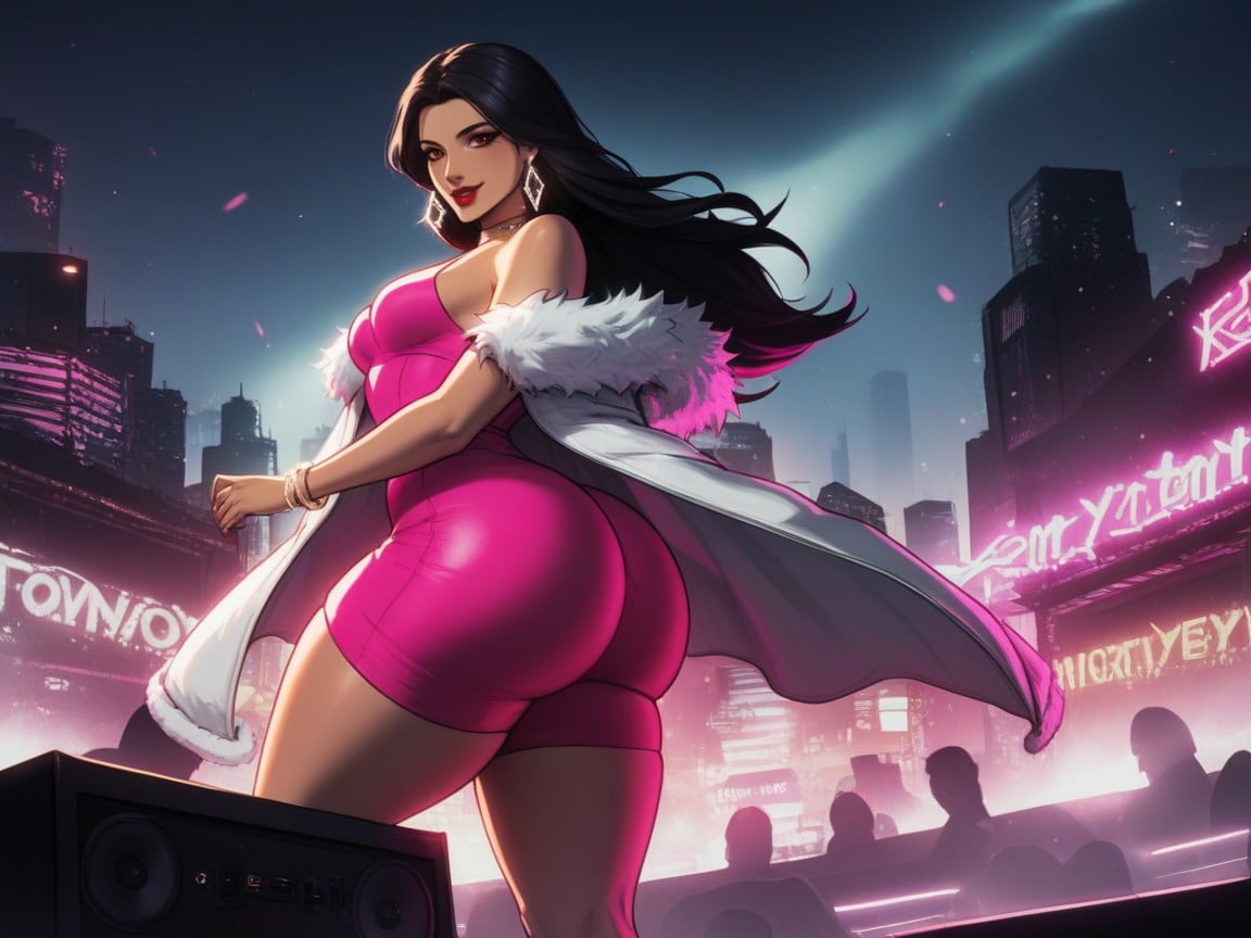 Wearing Pink And White Rock Band Clothes With Fur Trim, Rock Band Theme, Wide Ass Cheeks Porno IA Latina