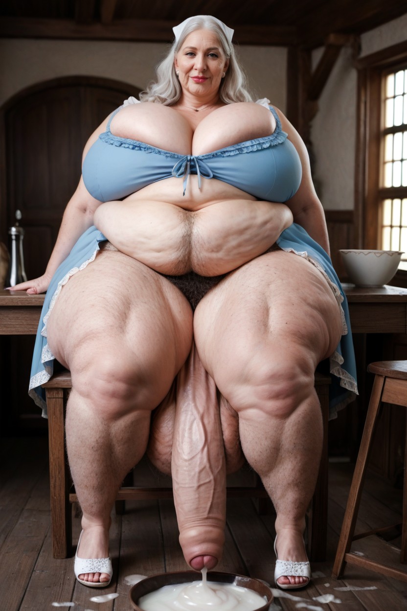 Large Hips, Long Blue Dress, Balls Covered In Thick Hair AI Porn