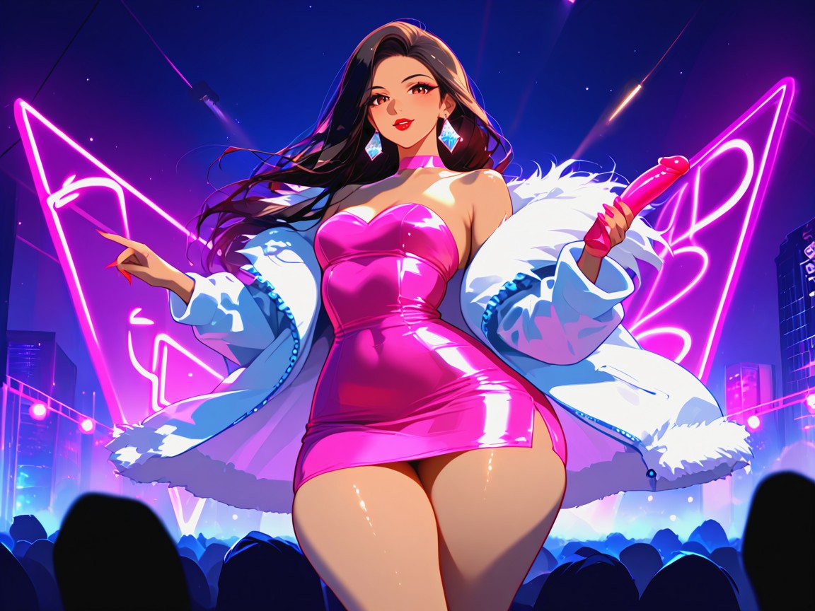 Wearing Pink And White Rock Band Clothes With Fur Trim, Wide Ass Cheeks, Nsfw AI Porn