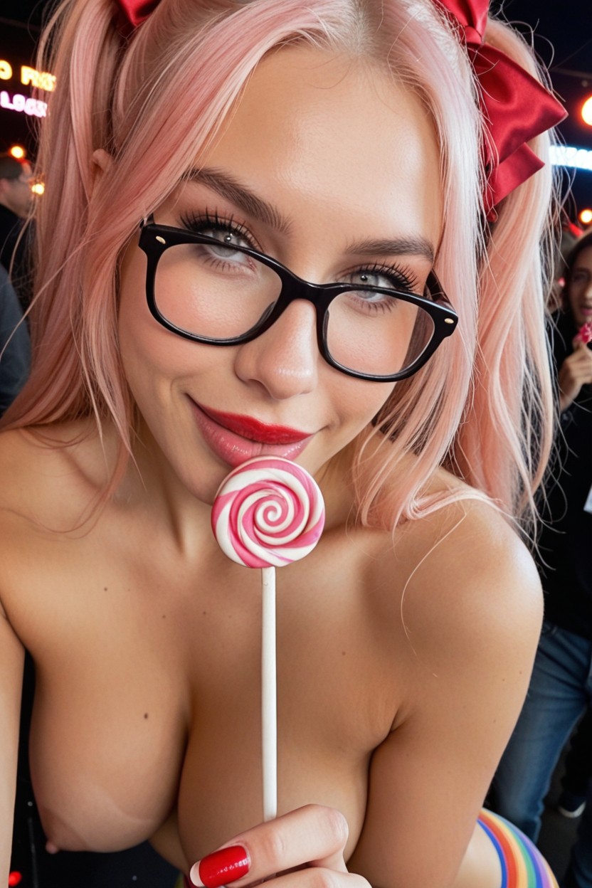 Pink Wig, Long Floffy Hair, Firm Hard Nipples Porno IA