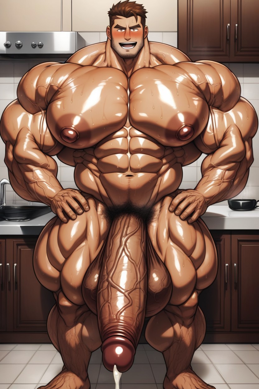 Leaning Back, Super Musky Genitalia, Hyper Pecs 게이 AI 포르노