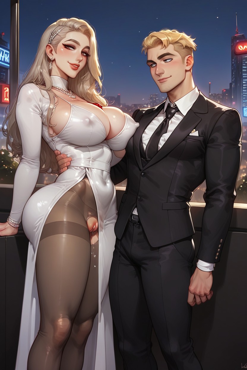 Flash Drive Between Breasts, Massive Ass Massive Breasts, Side-parting Hair AI Porn
