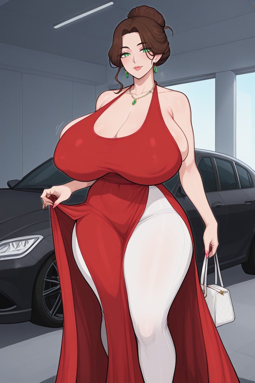 Very Deep V Neck, Curvaceous Thighs, Natural Tits AI Porn