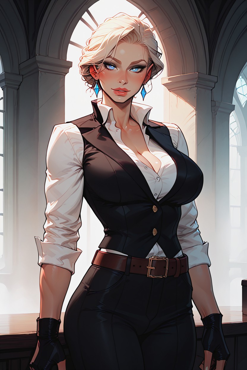 Wide Belt With Oval Buckle, Pencil Waist, Huge Breasts Hentai IA