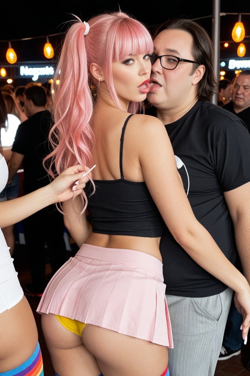 Bimbo, Red Lights, Woman Surrounded By Multiple Ugly Fat Men That Are Rubbing And Touching Her Big Tits And Ass AI Porn