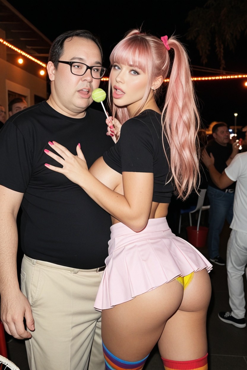 Yellow Top With Sleeves, Ugly Fat Man Put His Hand In Her Ass, Bangs AI Porn