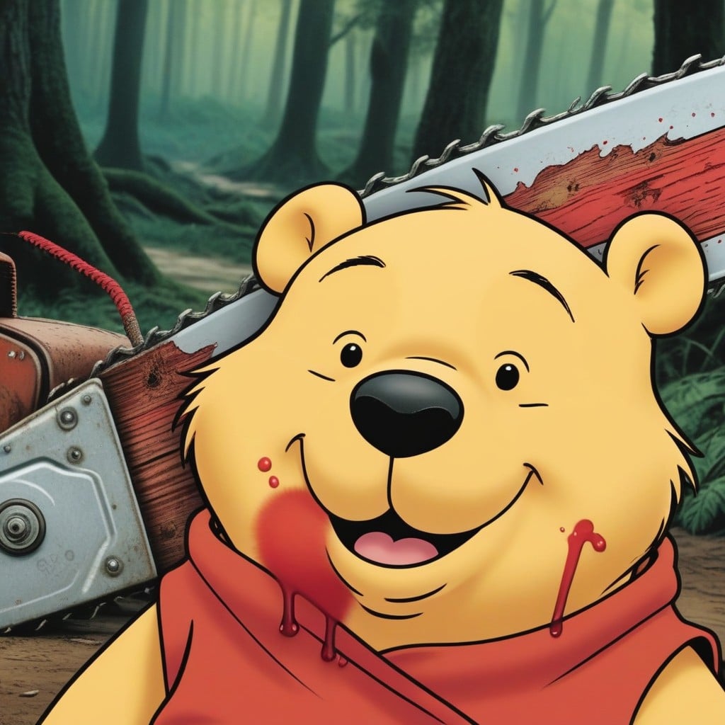 Close Up On Winnie The Pooh's Face, Crazy Expression, Maniacal Expression AI Porn