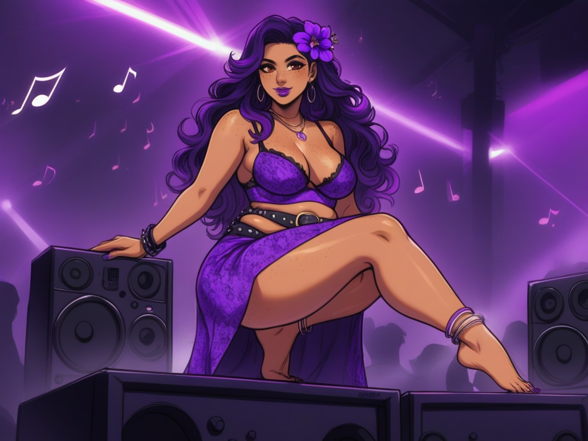 Thick Rounded Shoulders, High Contrast Colors, Permed Hair Latina AI Porn