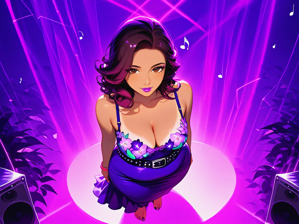 1 Person, Purple Smoke Haze In Background, Barefoot With Anklet Charms AI Porn