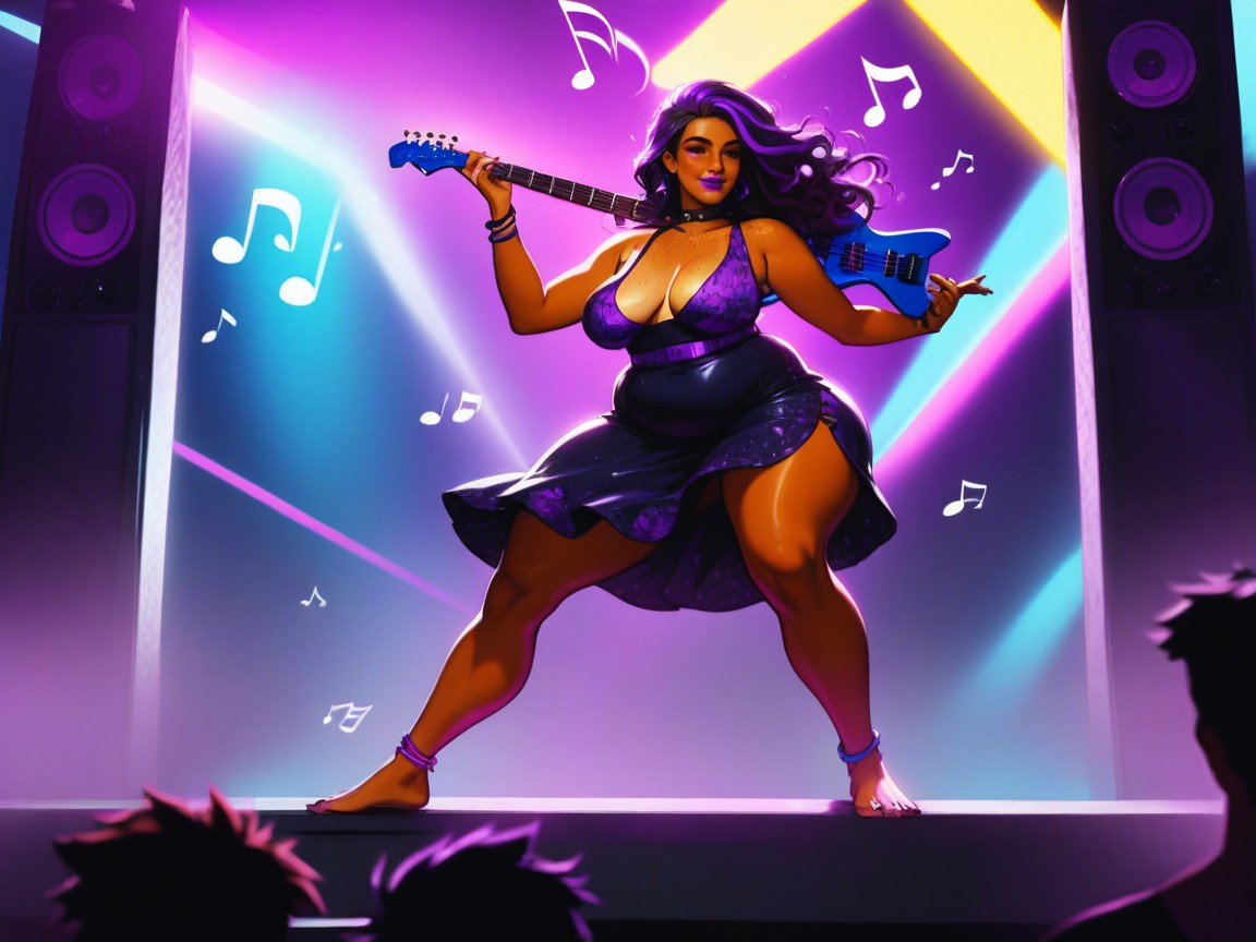 Black Permed Hair With Purple Highlights, Neon Purple Flora, Large Ass Hentai AI Porn