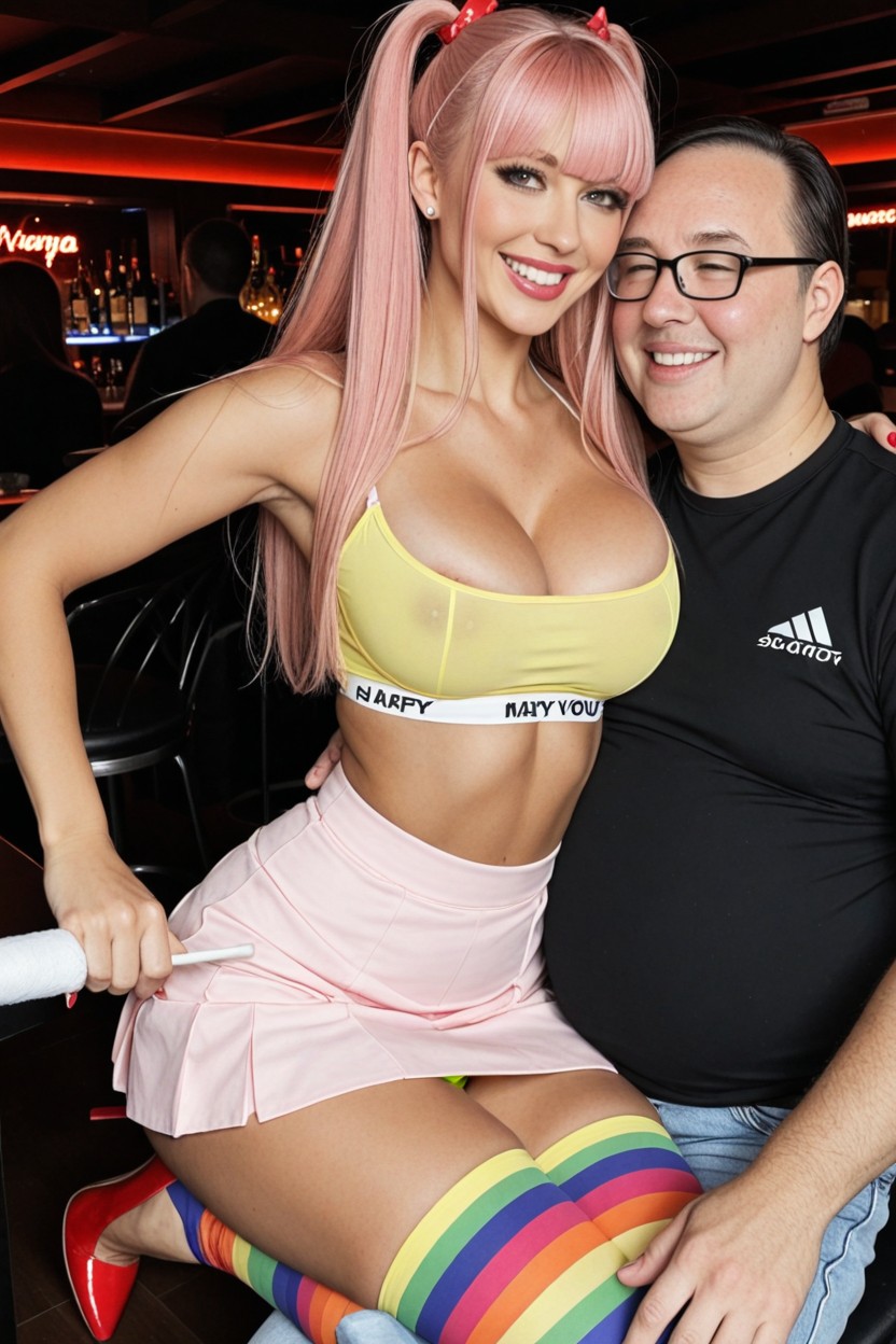 In Front Of Crowd, Big Firm Breast, John Is Shy Ugly Fat Man AI Porn