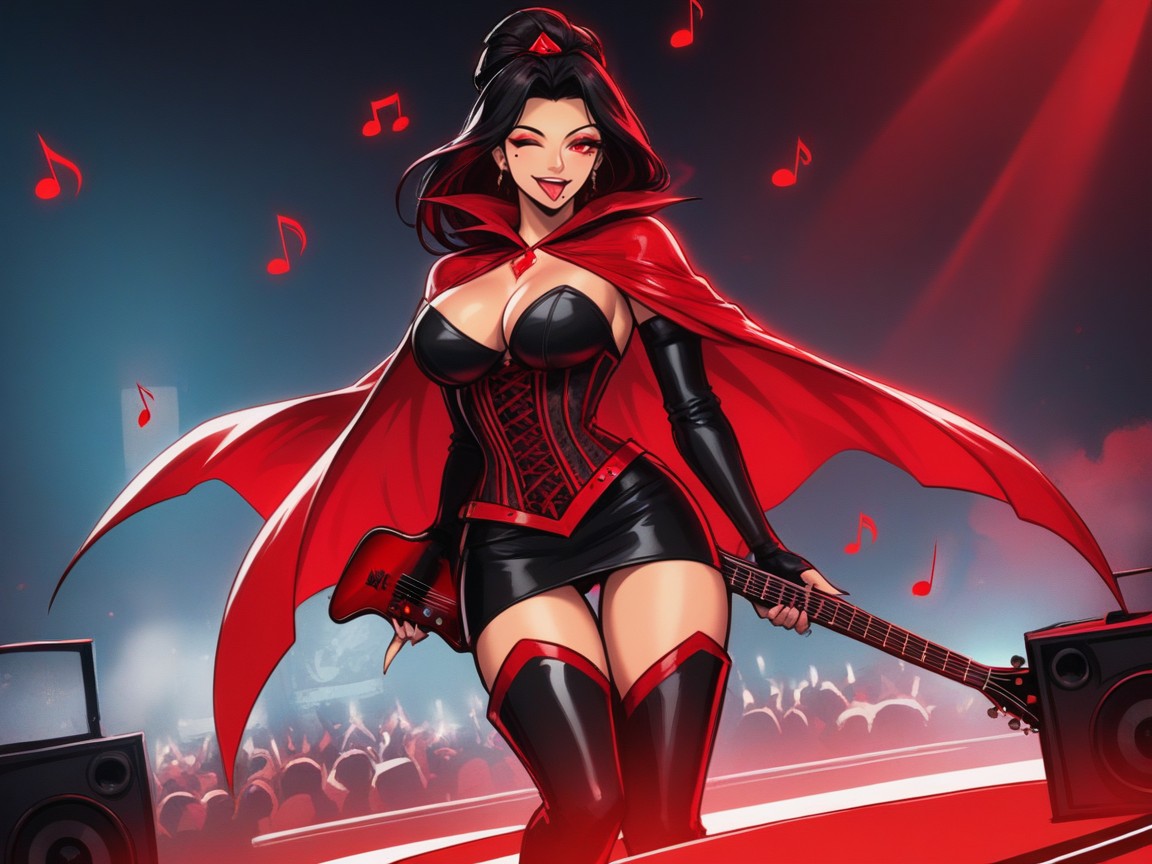 ウィンク, Wide Long Shoulders, Wearing Red Gemstone Rock Band Clothes ラティーナAIエロ