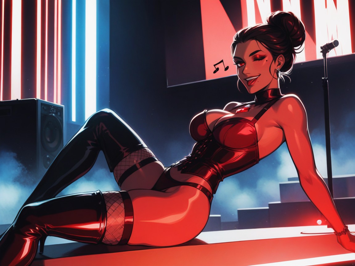 Woman Strumming Red Crystal Guitar, Nsfw, 18+ Hentai AI Porn