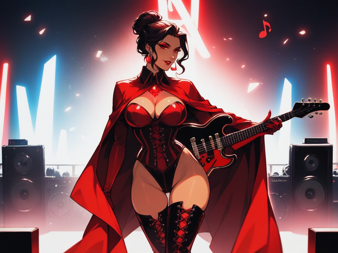 Nsfw, Red Floodlight Beams Cutting Through Haze, Beauty Mark Hentai AI Porn