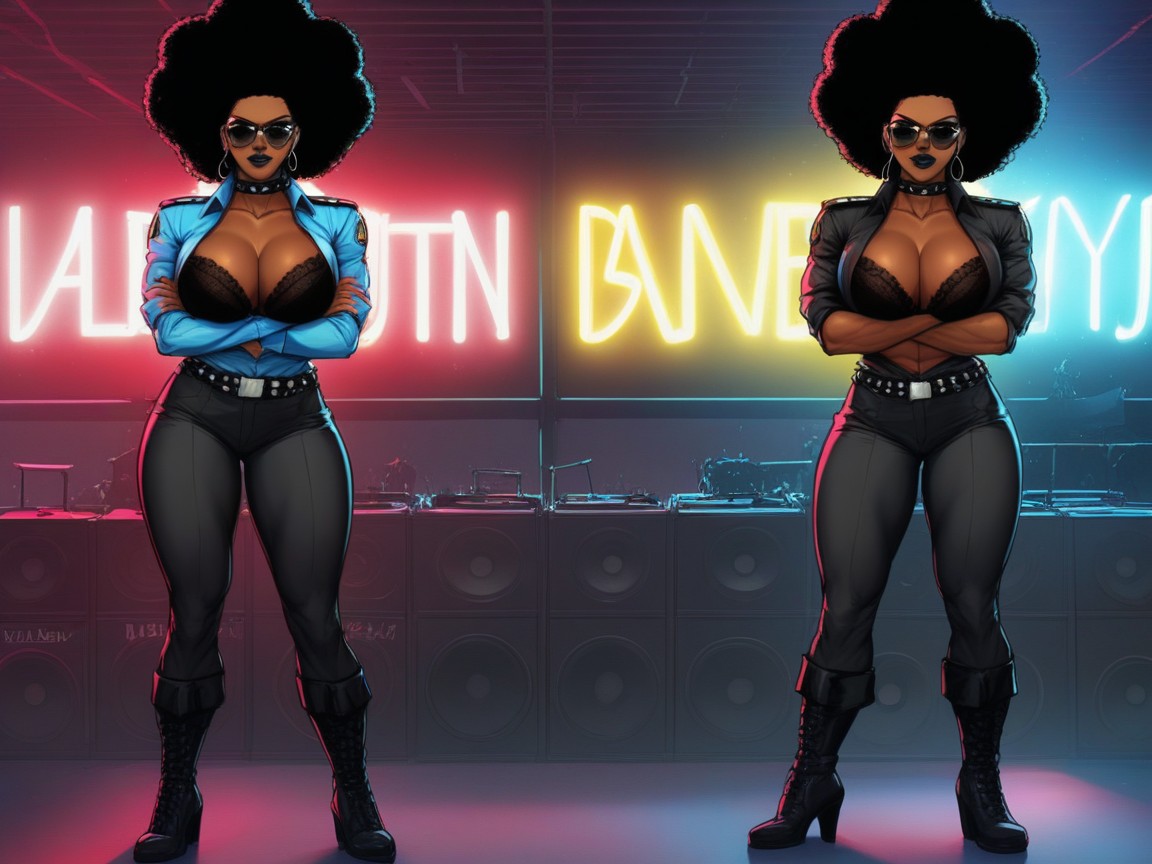 Black Afro, Speaker Boxes, Concert Setting Porno IA Latina