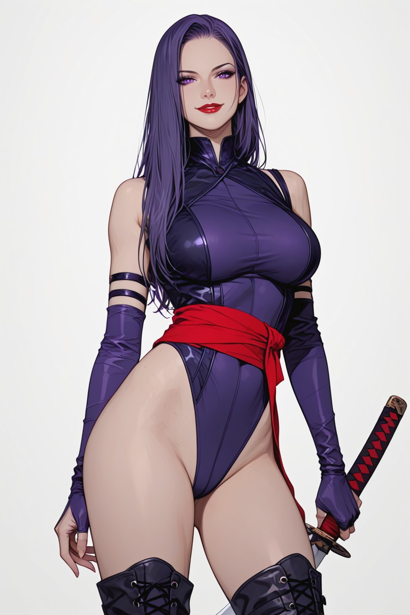 Detailed Face, Wearing Fitting Purple Leotard, British AI Porn