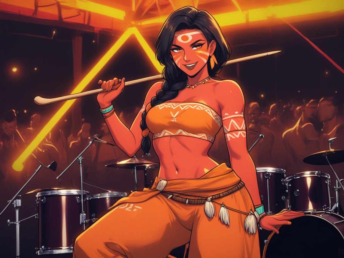 Tribal Arm Bands, Congo Drums In Front Of Woman, Braided Ponytail Waist Length Black Hair Porno latina IA