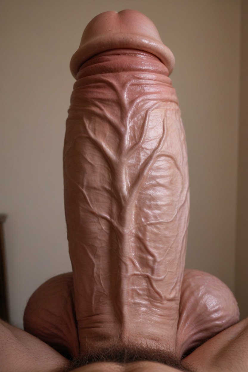 Pale Skin, Exaggerated Swollen Glans, Mushroom Shaped Cock Pornografia gay com IA