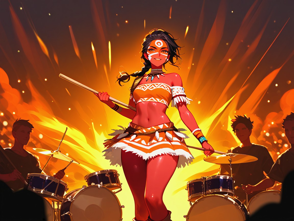 River Landscape In Distance, Ultra Detailed, Woman Playing Drums AI Porn