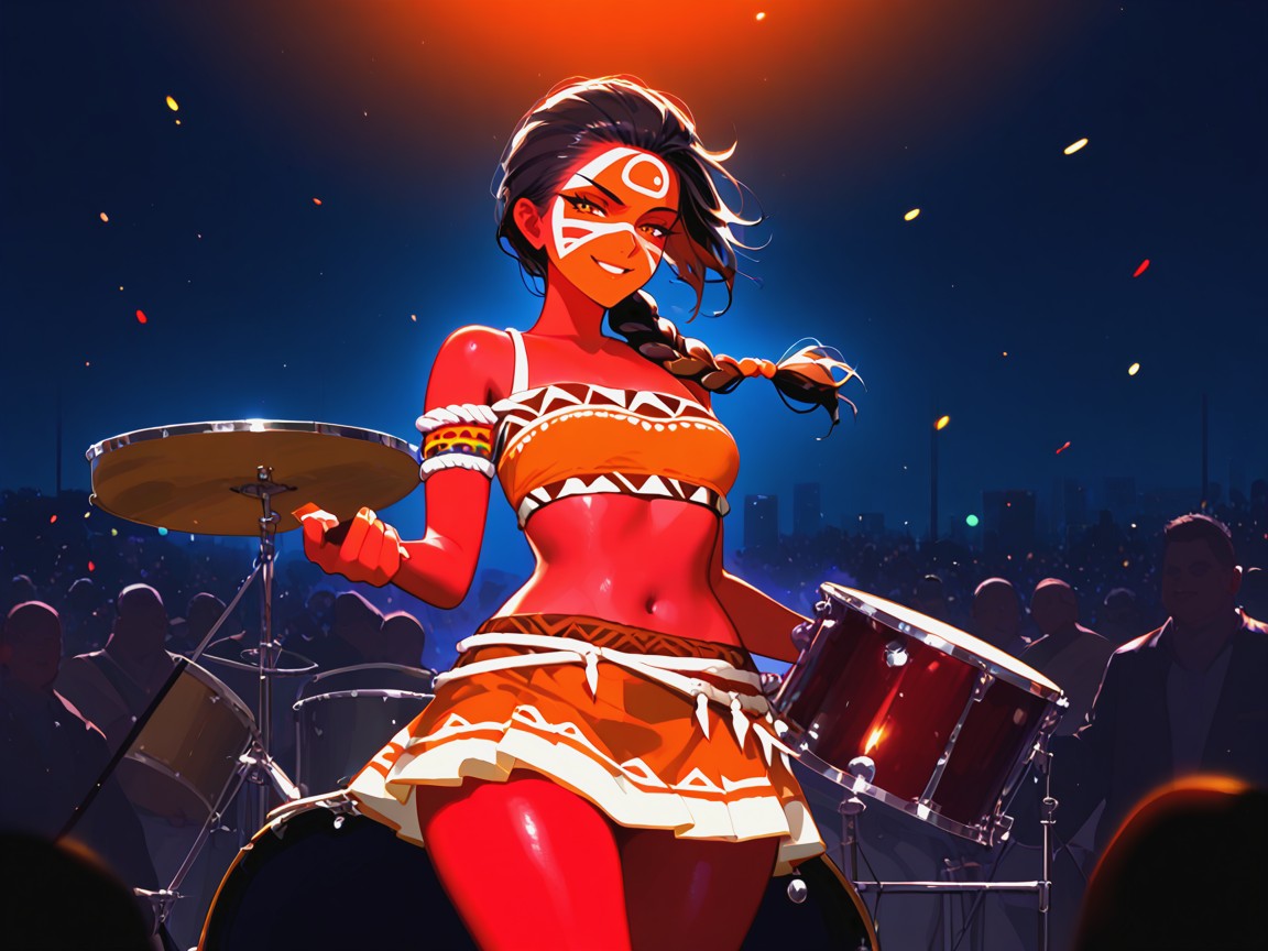 Small Ass, High Contrast Colors, Congo Drums In Front Of Woman AI Porn