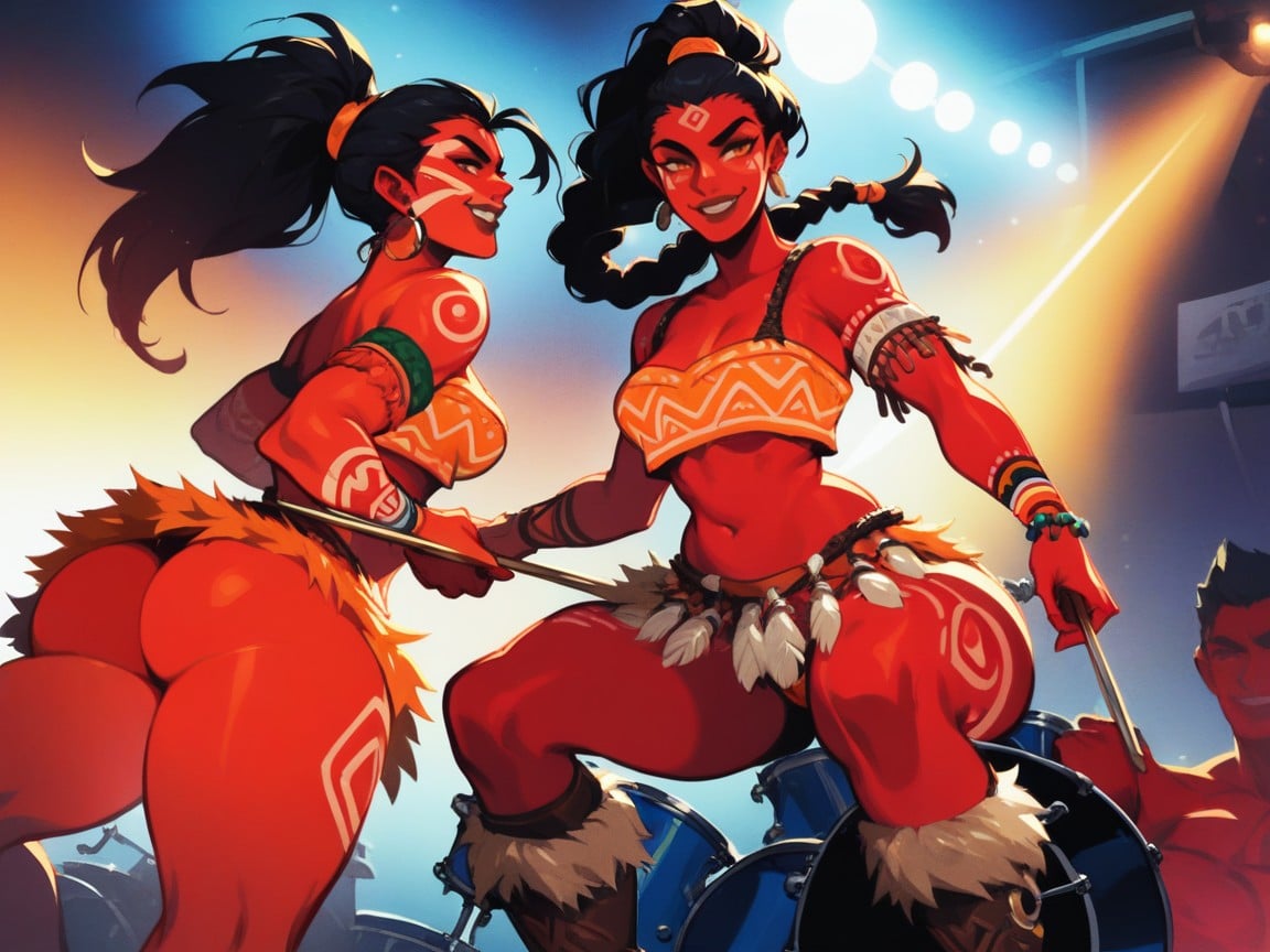 Sloped Shoulders, One Tribal Woman, Brown Lipstick Hentai AI Porn