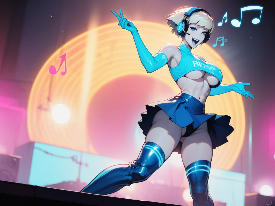 Neon Blue Stage Background, Rounded Hips, Concert Setting Hentai AI Porn