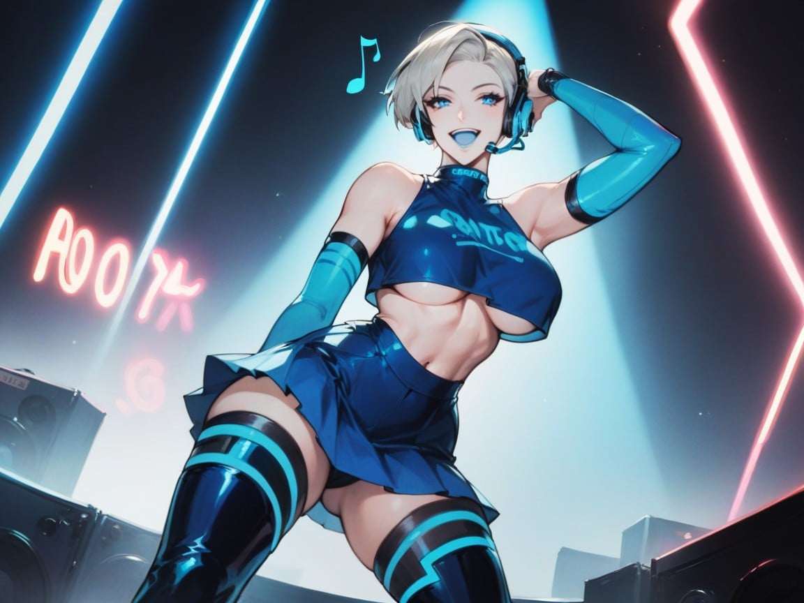 Blue Lipstick, Vocalist, Wide Round Blue Eyes Hentai AI Porn