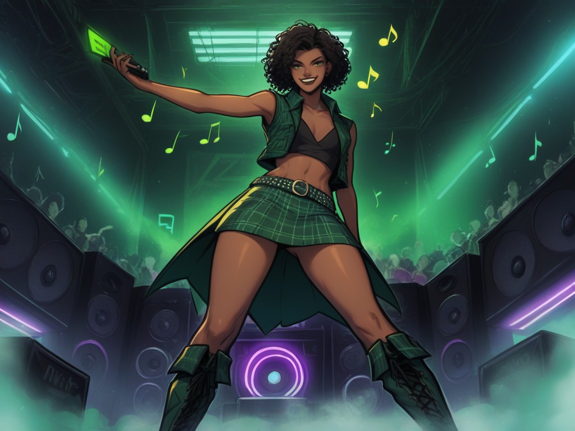 Neon Green Stage Background, Squared Shoulders, Nsfw ラティーナAIエロ