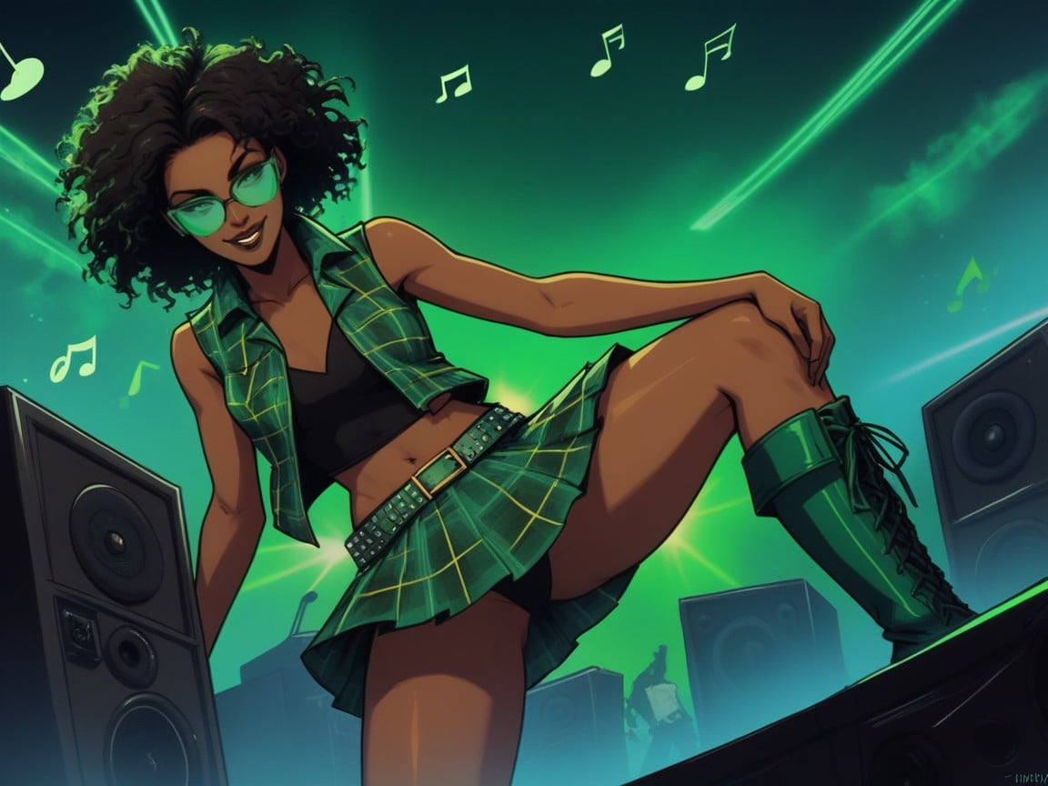 Neon Green Stage Background, Squared Hips, Dark Ebony Skin Porno latina IA