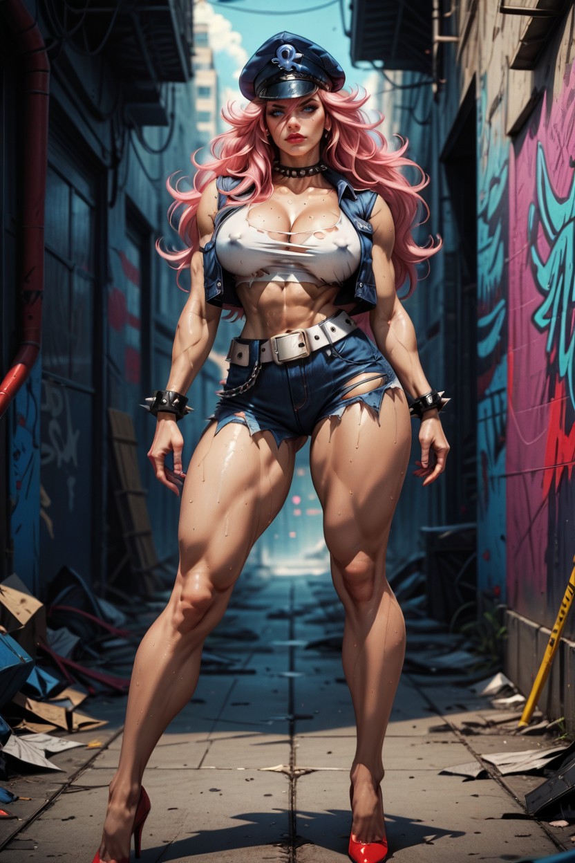 Poison From Street Fighter, Standing, Sweaty AI Porn