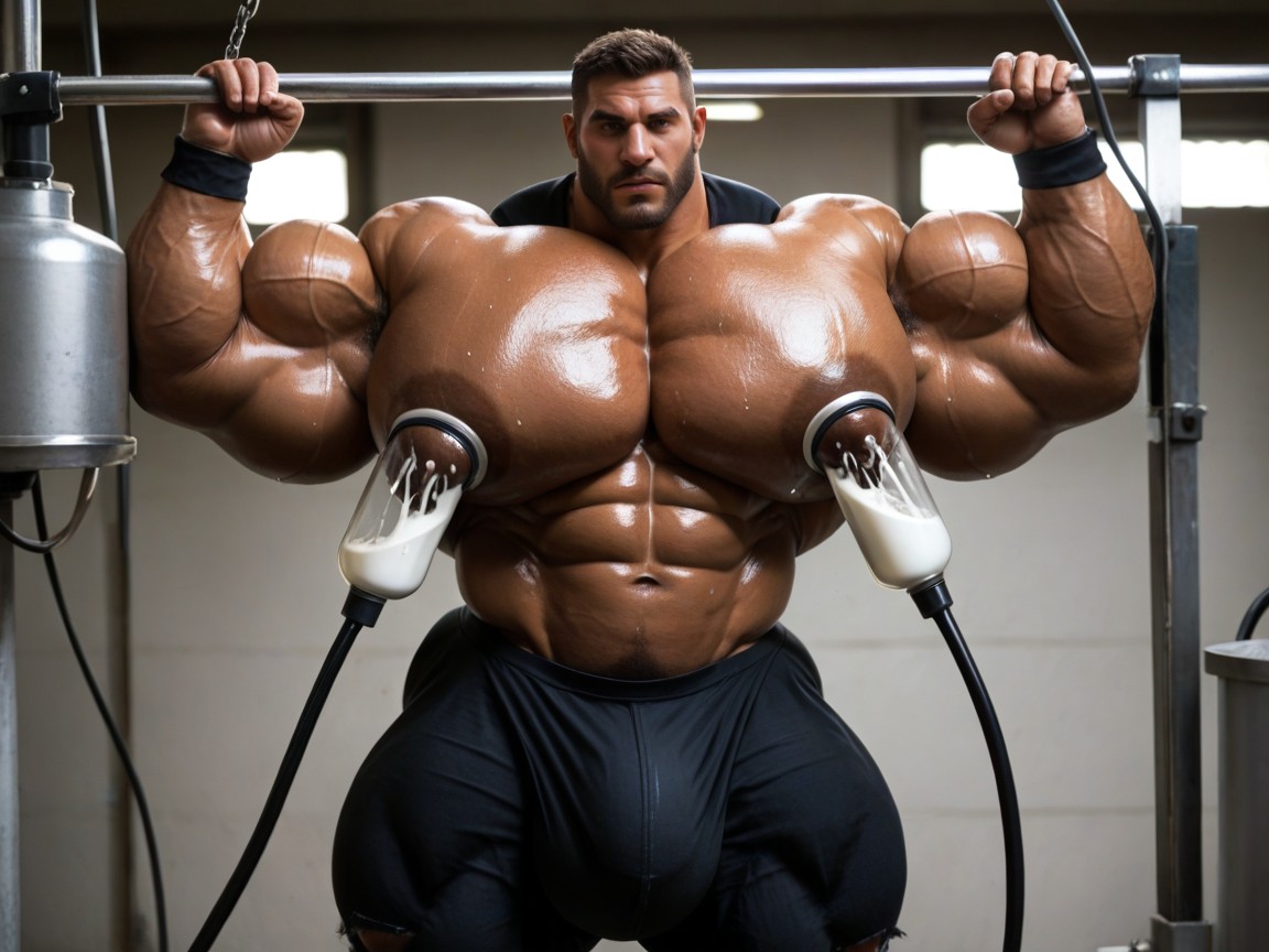 Hyper Pecs, Another Man Grabbing Cattle Furry's Boobs, Erect Penis 게이 AI 포르노