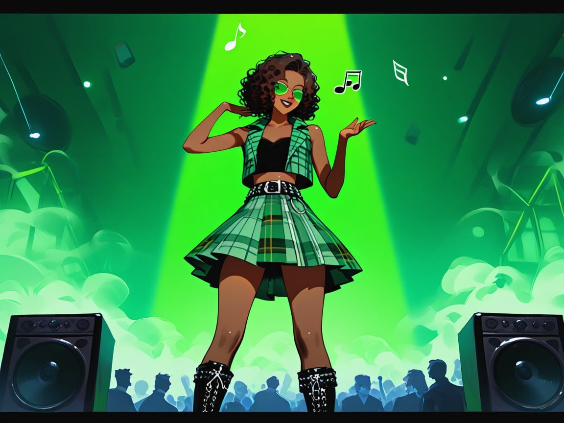 Squared Thighs, Green Plaid Vest, Green Floodlight Beams Cutting Through Haze AI Porn