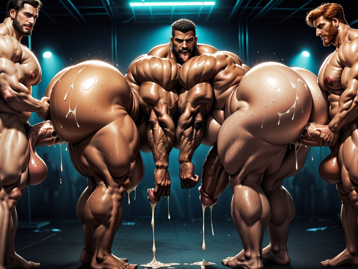Sideburns, Hyper Boobs, Massive Thick Bulky Hairy Muscles Pornografia gay com IA