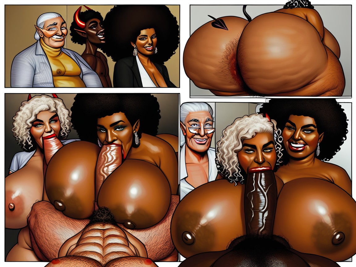 White Hair, Ebony Saggy Boobs, Gerontophilia Ebony AI Porn