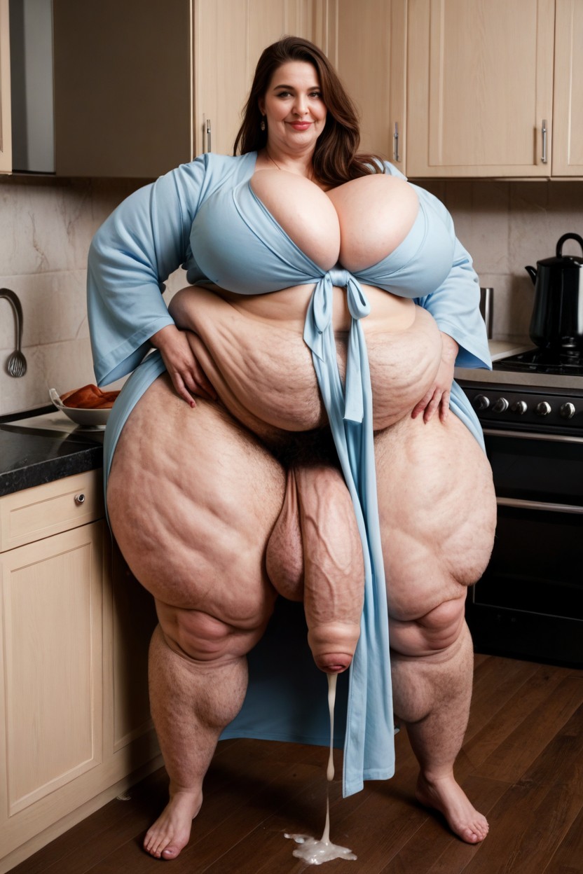 Hairy Arms Hairy Shoulders, Long Brown Hair, Huge Obese Belly AI Porn