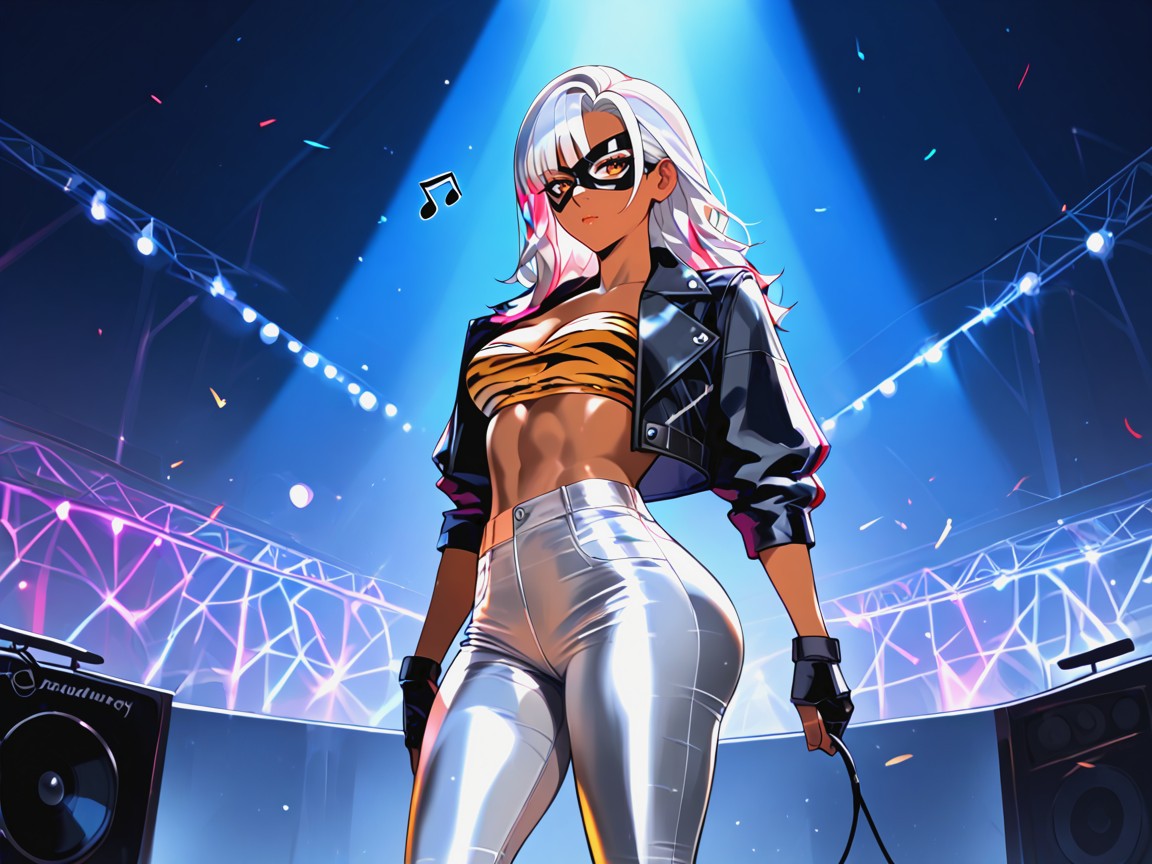 Silver Tiger Print Tight Pants, Rooftop Location, Afterimage AI Porn