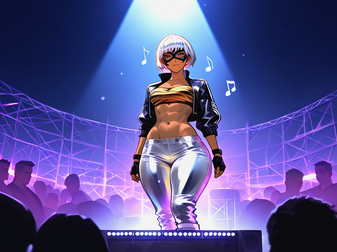 High Contrast Colors, Fingerless Gloves, Rooftop Location AI Porn