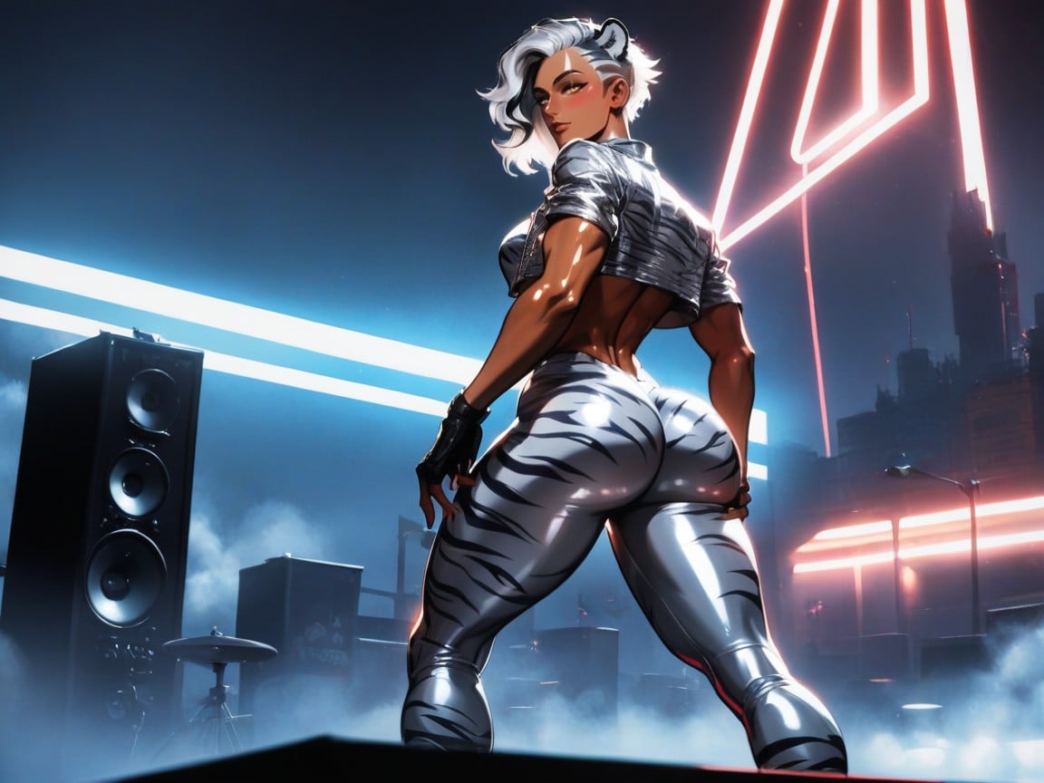 Silver Domino Tiger Print Mask, Squared Massive Ass, One Woman Hentai AI Porn
