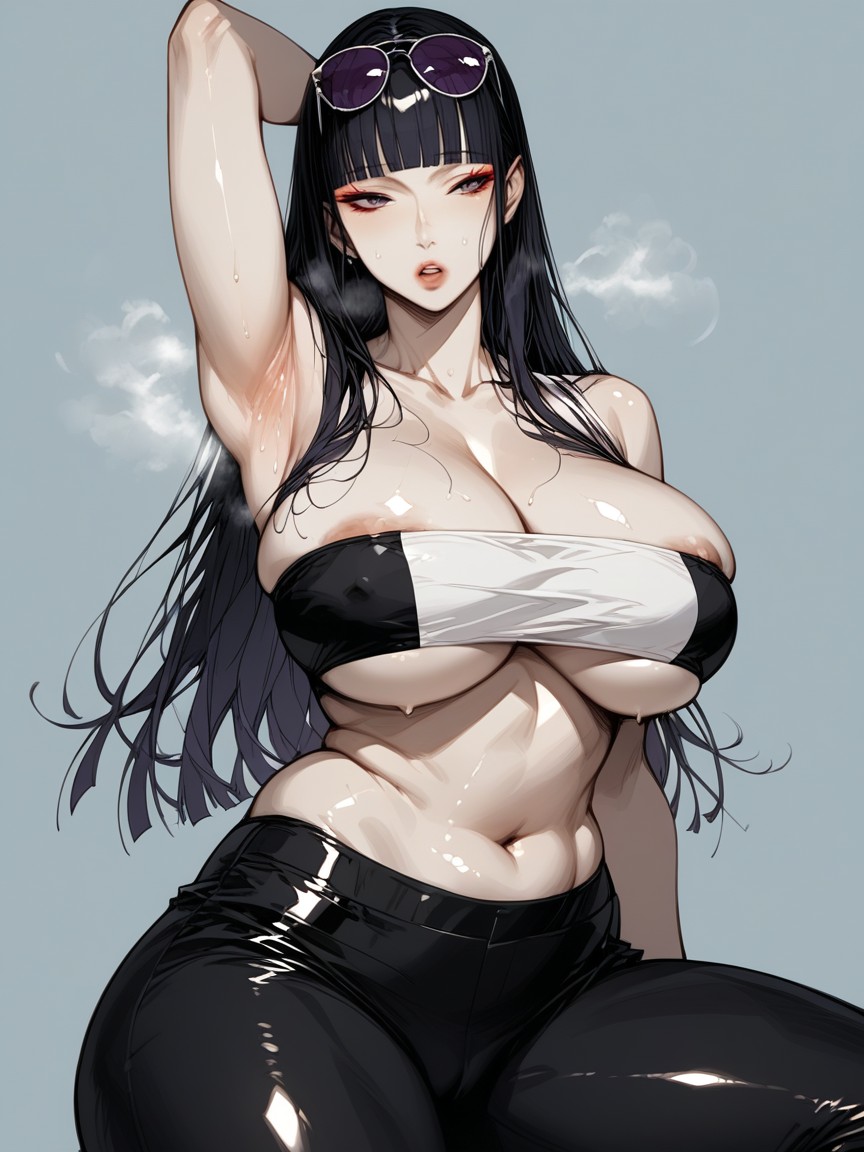 Blackpurple Eyes, Too Much Plump Breasts And Ass, Sitting Down Hentai AI Porn