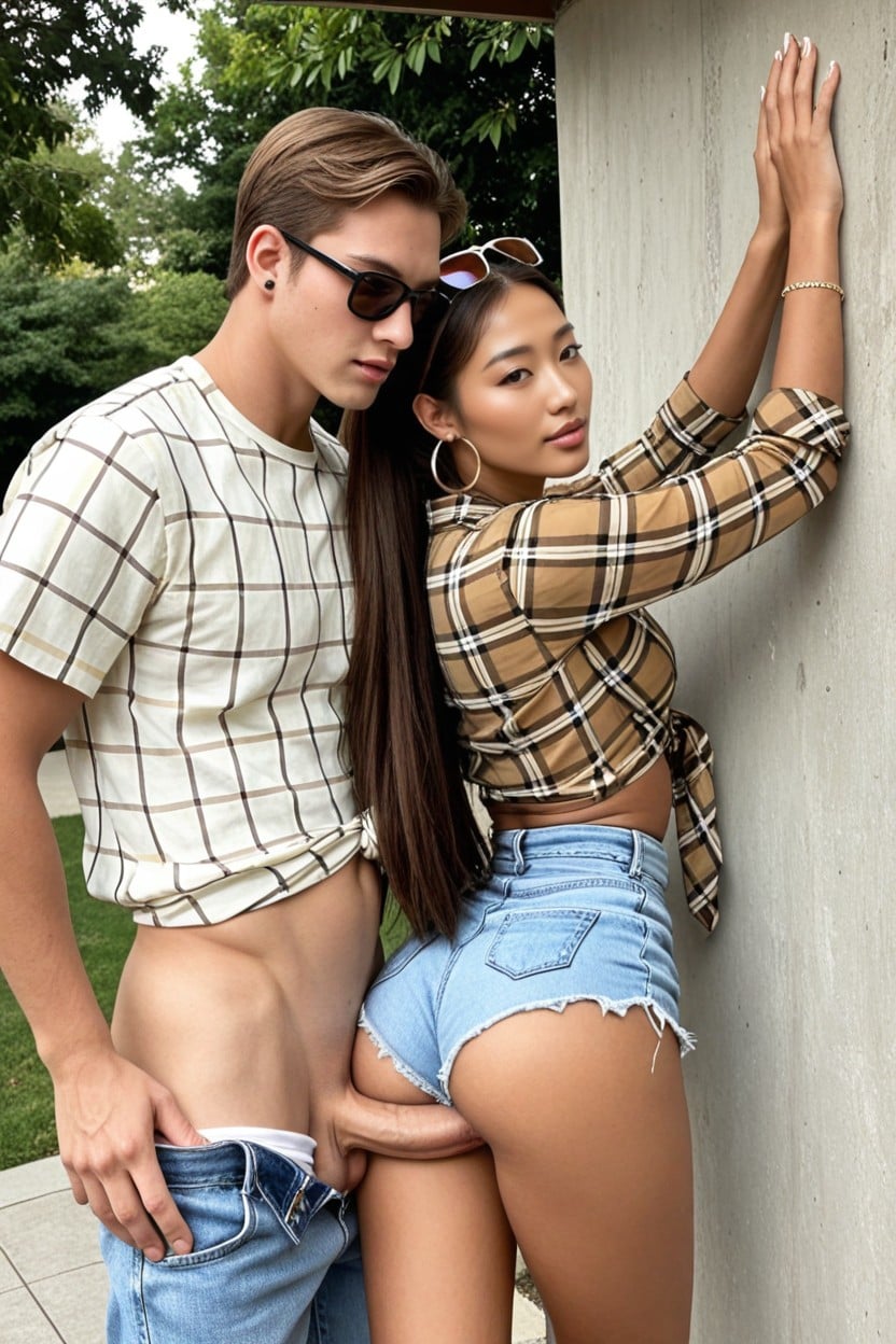 Two People, Man Wearing Tee Shirt, Park AI Porn