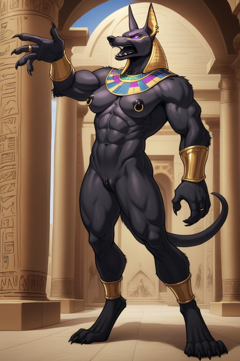 Muscular Arms, Anubis Crown, Detailed Face Porno IA Furry