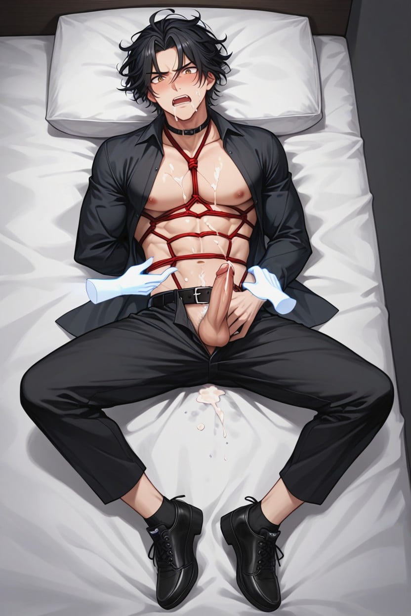 Slightly Messy Hair, Leg Bondage, Slightly Puffy Top Of Head 게이 AI 포르노