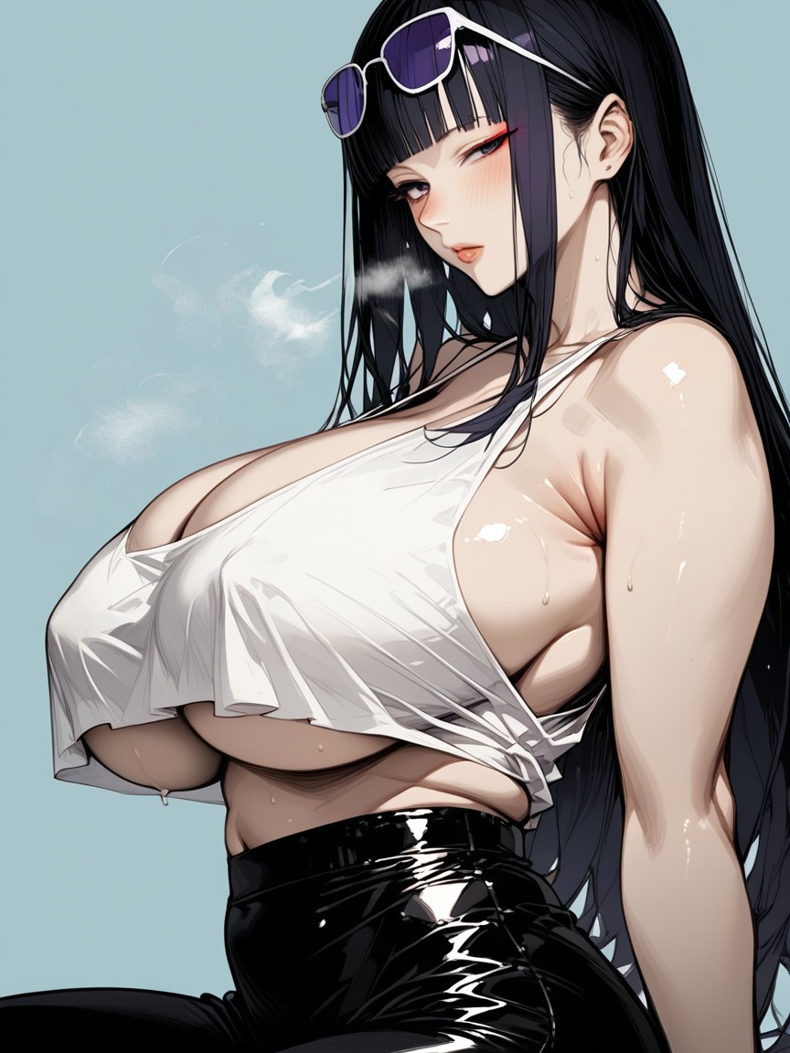 Vivid Blue Background, Tom Lazy Lasciviously Sexy Woman, Large Ass Hentai AI Porn