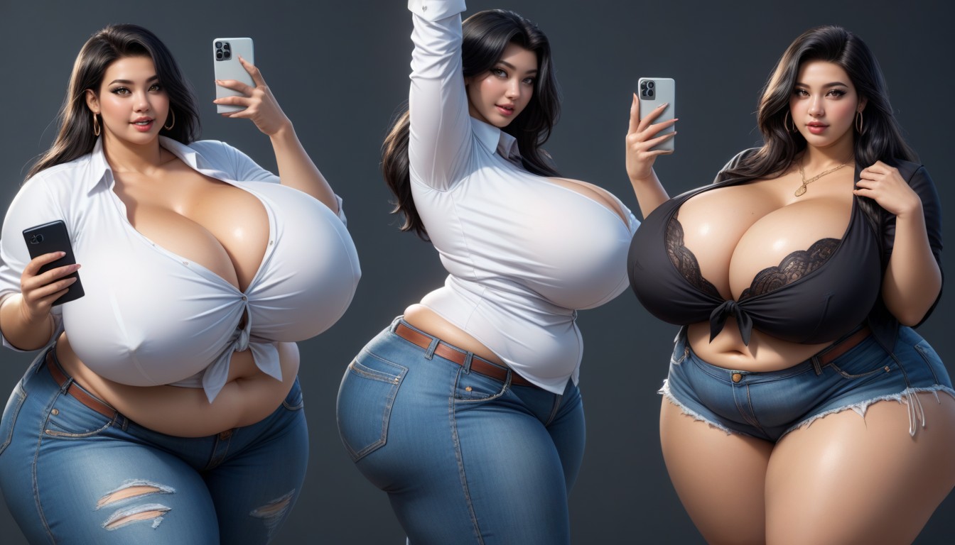 Selfie, The Most Perfect Sexy Thick Plump Very Fat Asian American Woman, Cleavage BBW AI Porn